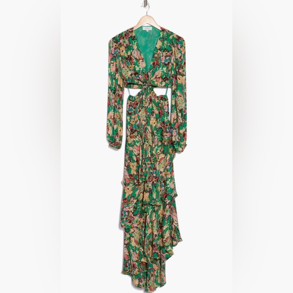 A.L.C. Bell Long Sleeve Layered Cutout Maxi Dress Emerald Multi SZ 2 NEW $1095! - Picture 5 of 12